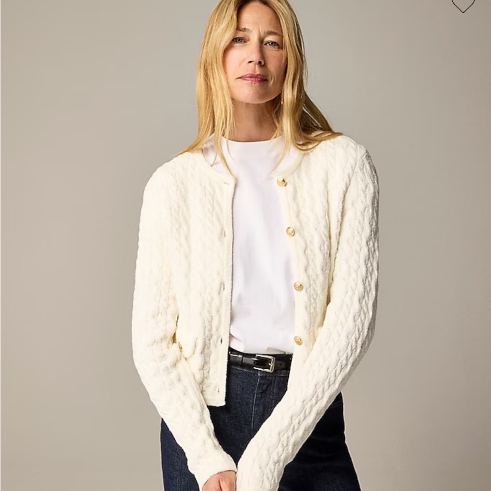 NWT Jcrew Odette cable-knit sweater lady jacket cotton-blend bouclé size small